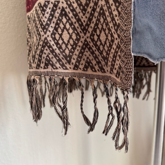 Boho Southwestern Sleeveless Cardigan Fringe Vest John Mark Burgundy large - Picture 7 of 12